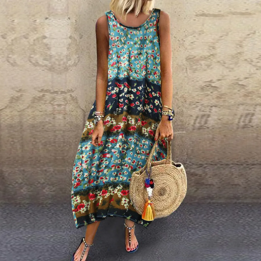 Женское платье Бохо больших размеров винтажное длинное макси без рукавов с