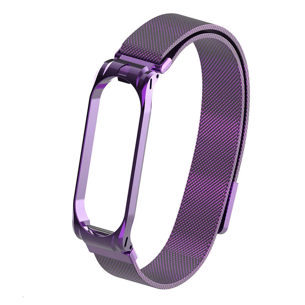 Purple Mi Band 4 3 металлический ремешок с магнитной пряжкой браслет на запястье ремешок из нержавеющей стали замена NFC Браслет для Xiao mi Band 3 4 - Цвет ремешка: Purple
