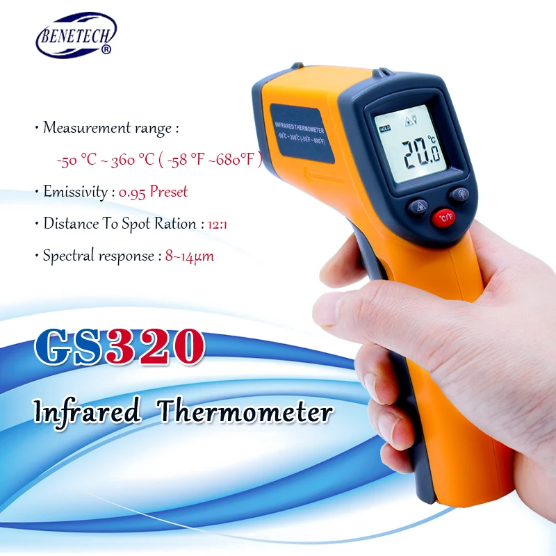 Бесконтактный цифровой лазерный инфракрасный термометр GS320 50 ~ 360C ( 58 680F)