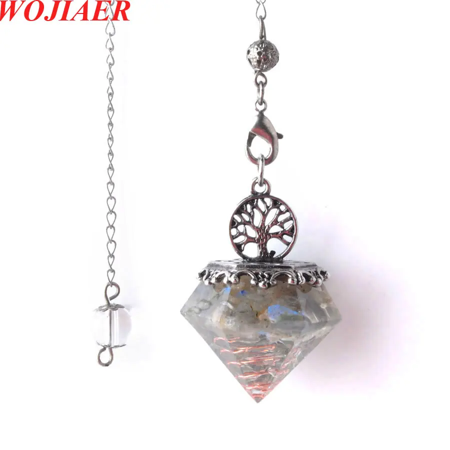 

WOJIAER, геометрические Исцеляющие подвески, чакра, лабрадорит, подвеска, античное дерево жизни, Кристальный маятник с драгоценным камнем O9383