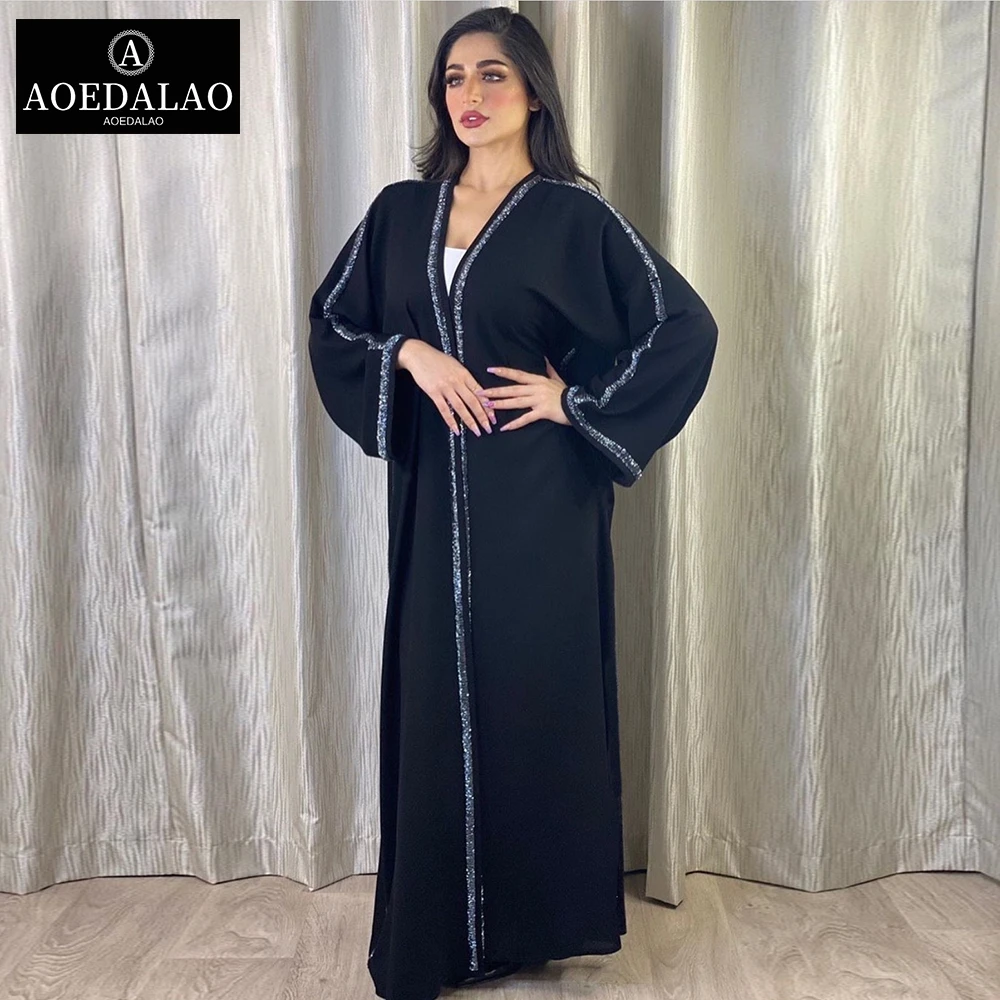 

Мусульманская Мода Дубай Abaya платье Kimomo премиум черный бисер арабский турецкий кардиган халат Исламская одежда Женская Осенняя