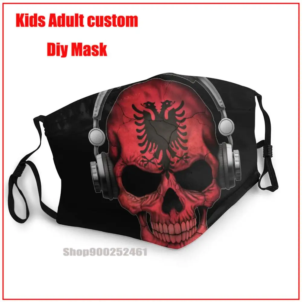 

Dark Skull Deejay With Albanian Flag DIY face mask fashion mask for face masks washable face mask kids uxury designer face mask