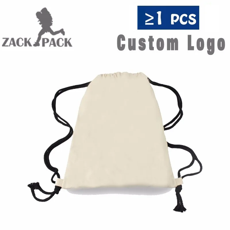 white without logo Zackpack, рюкзак на шнурке, Студенческая спортивная Хлопковая Сумка на шнурке, маленький рюкзак с принтом, индивидуальный логотип, DB33, Полиэстеровая сумка - Цвет: white without logo