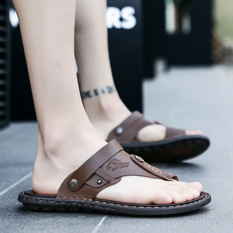 2021 Summer Shoes Men Beach Slippers Flat Casual Fashion Brand Flip Flops Black Blue KA3515 | Обувь