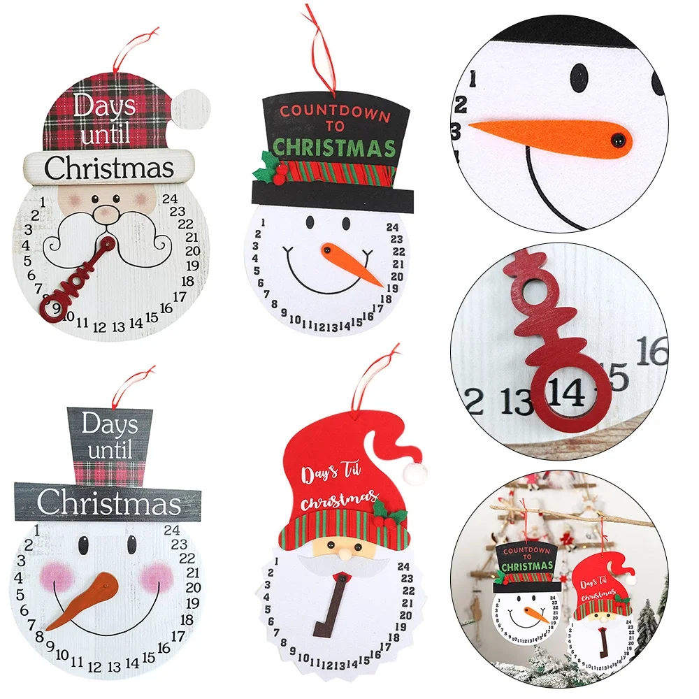 

Деревянные креативные рождественские 24 дня обратный отсчет рождественские настенные часы подвеска Санта-Клаус Снеговик знак