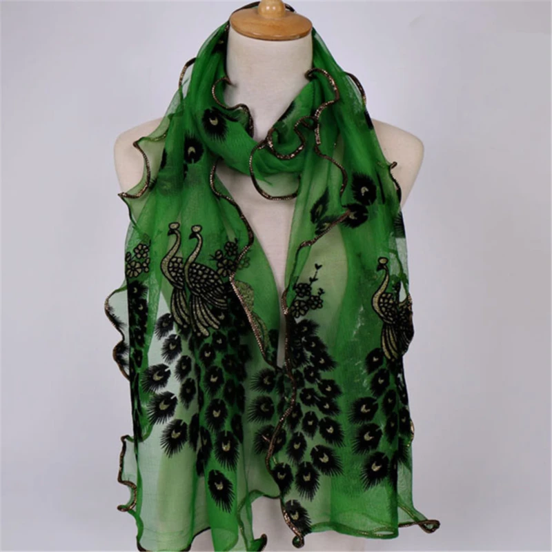 

Новый дизайн Для женщин шифоновое павлиньи перья цветы вышитые кружева стильный шарф длинный мягкий Обёрточная бумага шаль женский шарф