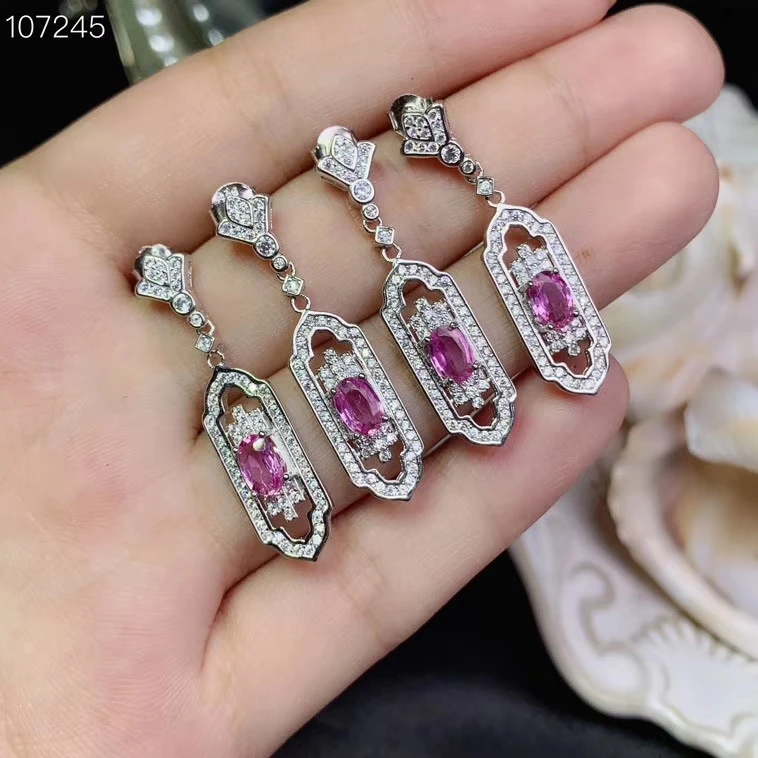 Sapphire earrings Зелёный Изумрудный камень серьги для женщин ювелирные изделия розовые сапфировые серьги натуральный камень подарок на день рождения - Цвет камня: Sapphire earrings