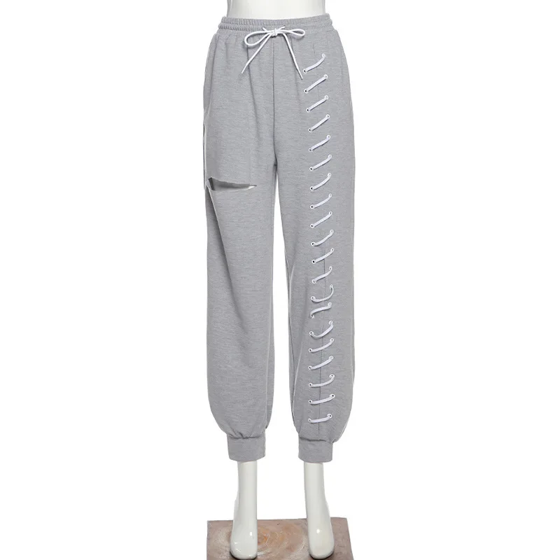 

2020 Autumn Women's New High Waist Slim Hole All-match Casual Pants Loose Beam Pants