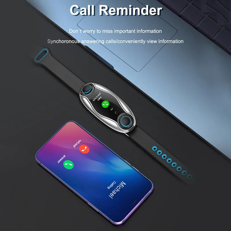 T90 фитнес-браслет Bluetooth 5,0 с беспроводными наушниками IP67 водонепроницаемые Siri WhatsApp спортивные Смарт-часы для IOS Android телефона