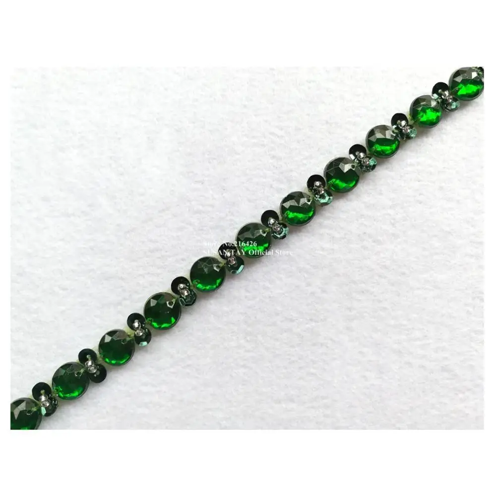 1yard x New Sew-on Handmade Dark Green Beaded Sequin Stoned Ribbon Lace Trims Dancing Dress Costume Bridal Wedding DECOR BT76Y | Дом и сад