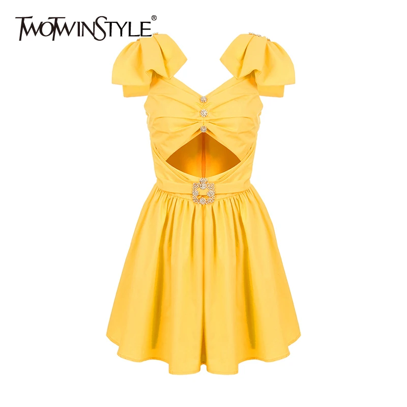 Женское ажурное платье TWOTWINSTYLE летнее с v образным вырезом бабочкой коротким