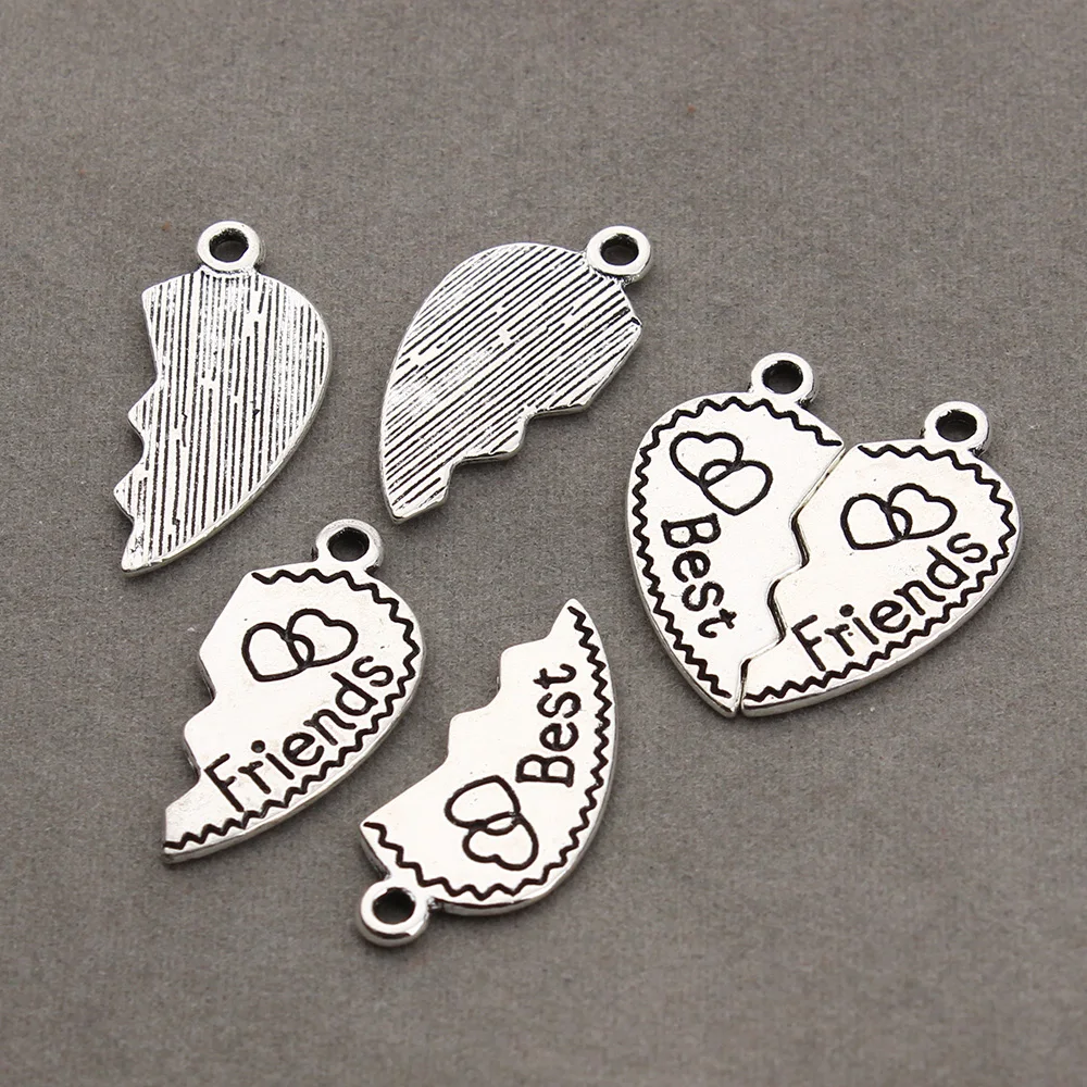 

10sets/lot New Style Heart Broken 2 Part Charms Best Friendship Forever Pendant Necklace Bracelet For Gift Jewelry Women