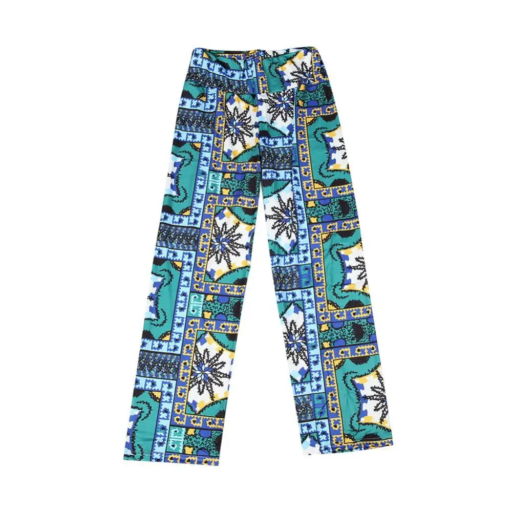 

Women's Summer Floral Pants Casual High Waist Flare Wide Leg Long Trousers