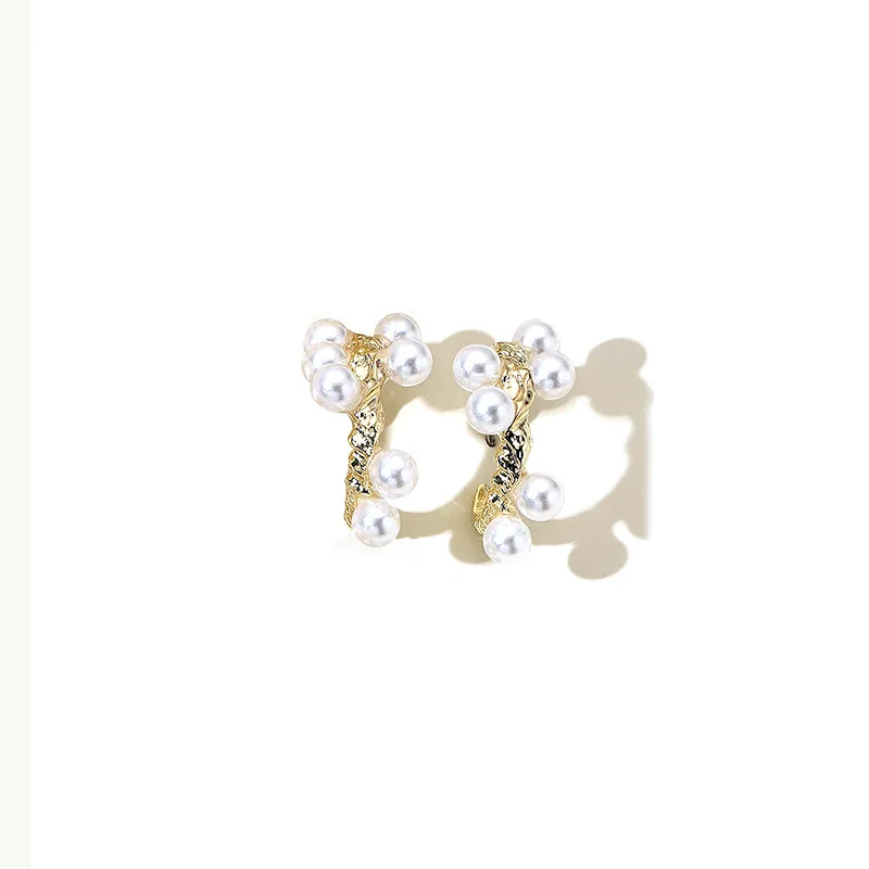 

New Korean Pearl C Shaped Drop Earrings For Women Sweet Elegant Geometric Circle Hoop Fairy Earring Bride Wedding Jewelry Gifts