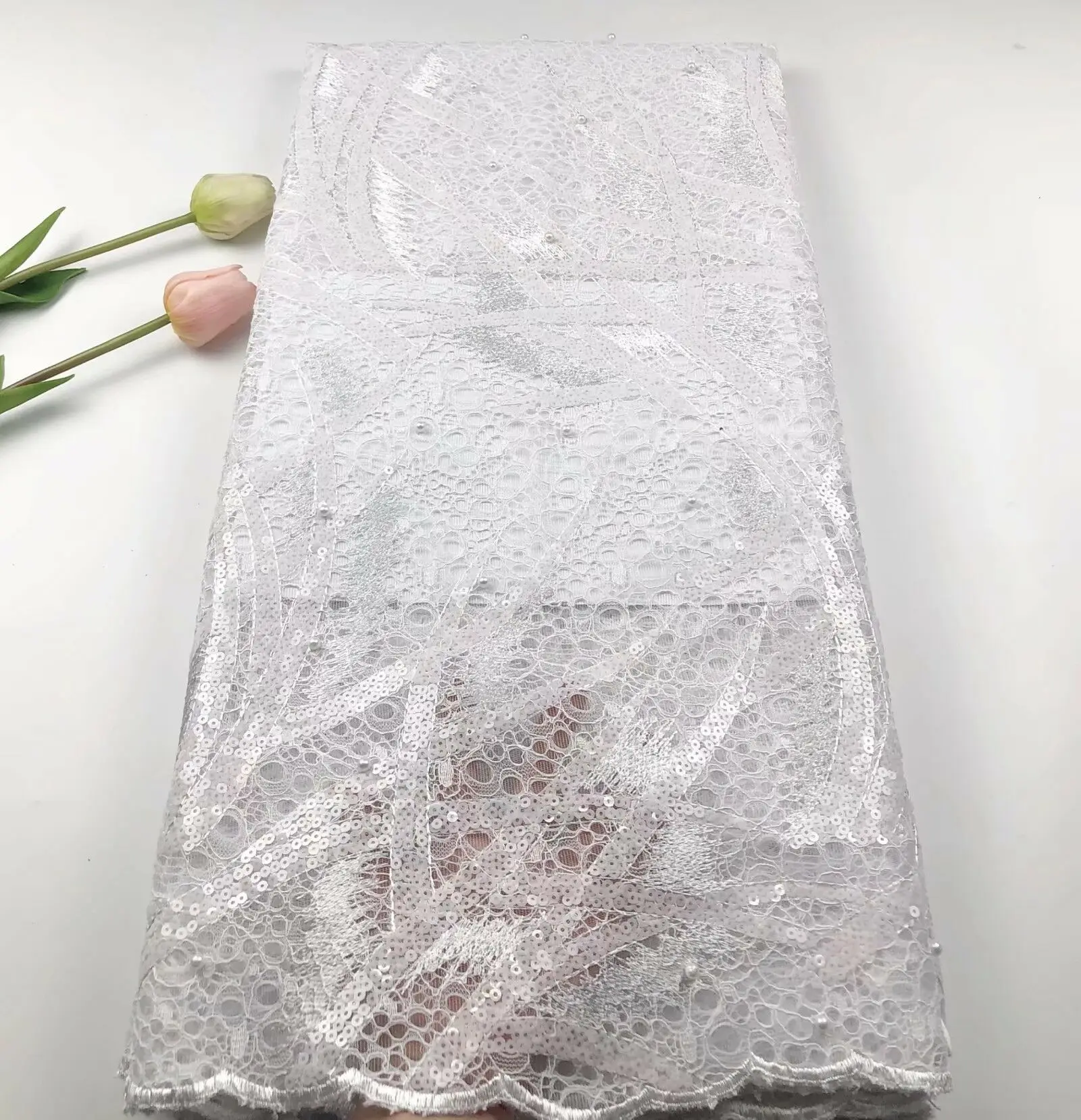 

2019 African Laces Fabric For Wedding African French Tulle Lace With Stones Embroidery Design Nigeria Women Dress JHS01