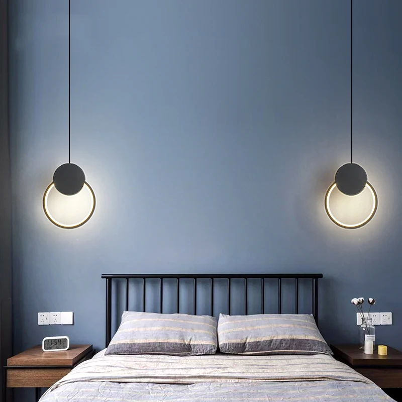 

Remote Control Bedroom Bedside Pendant Lights With Long Cable AC 220V White Black Nordic LED Suspended Hanging Lamp Living Room