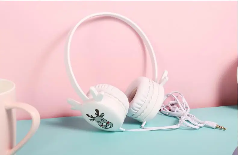 Новые наушники с рисунком оленя сабвуфер гарнитура проводные детские микрофоном