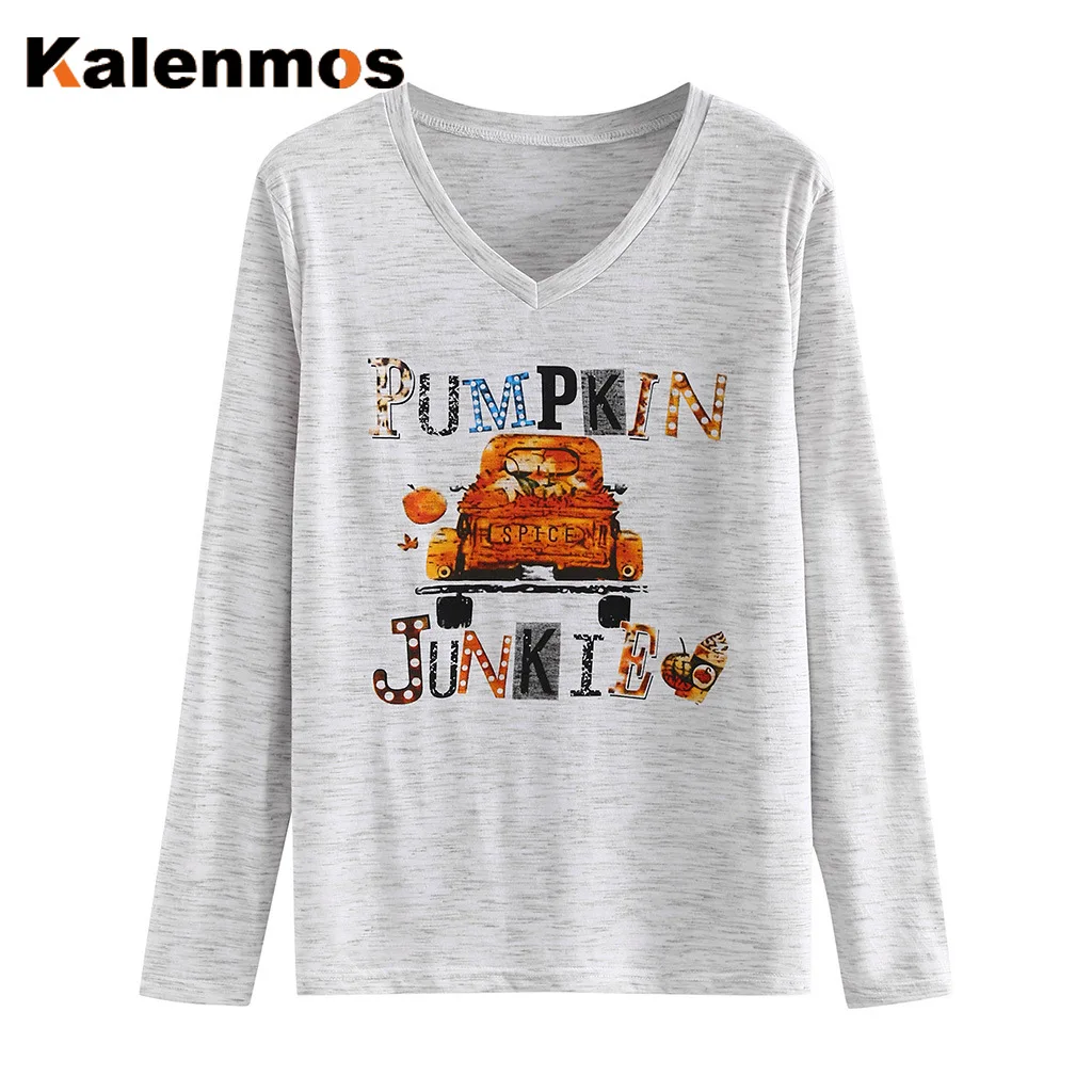 Рубашка с длинными рукавами женская футболка принтом букв v-образным вырезом