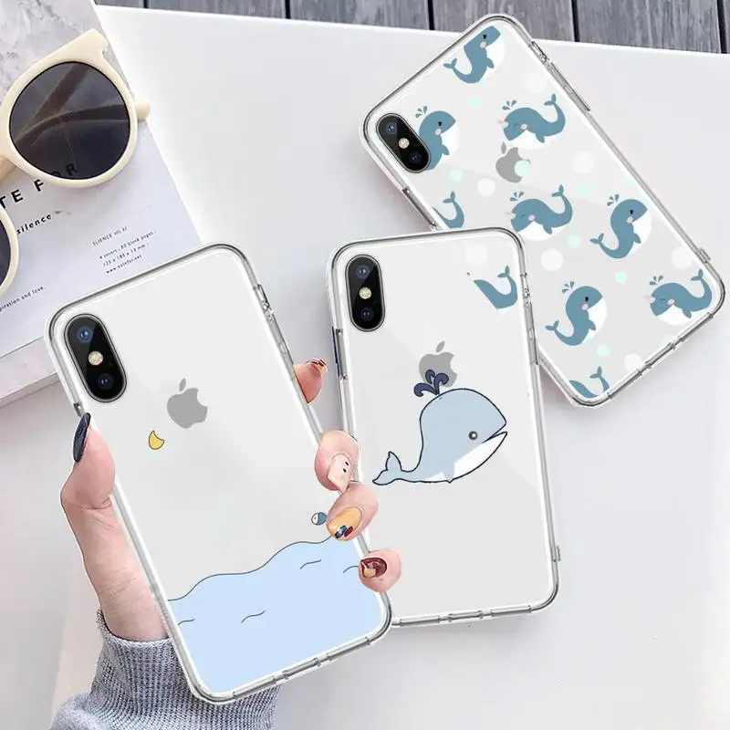 

whale cute Ocean cartoon animal Phone Case Transparent soft For iphone 12 11 13 7 8 6 s plus x xs xr pro max mini
