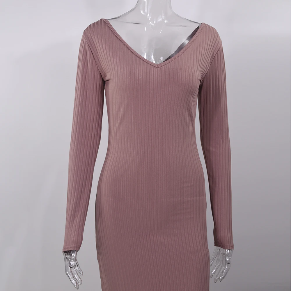 

Autumn Long Dress Thin Section V Neck Sexy Slim Elastic White Basic Bodycon Dress 2021 Elegant Simple Women Dresses Clothes