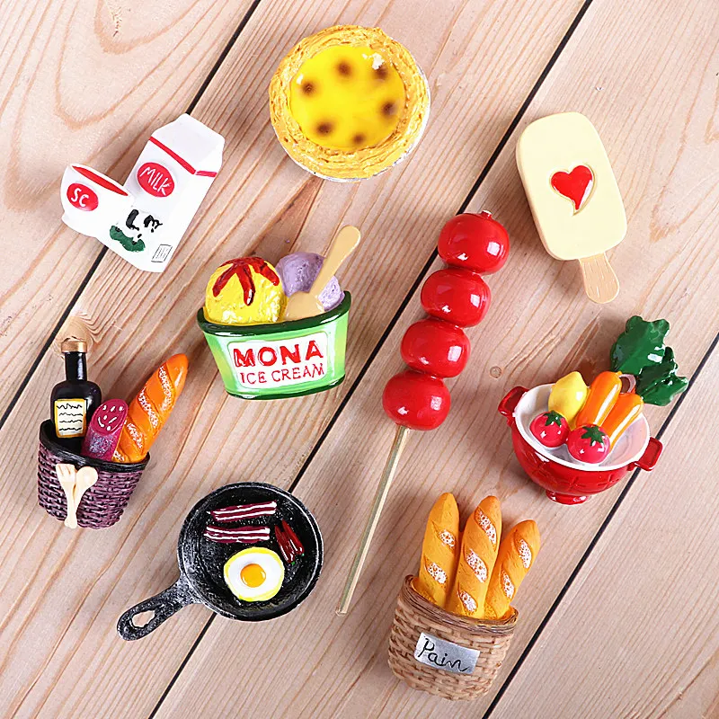 Bionic food refrigerator magnetic paste milk pan egg bread tomato refrigerator paste message stick magnet button home decoration