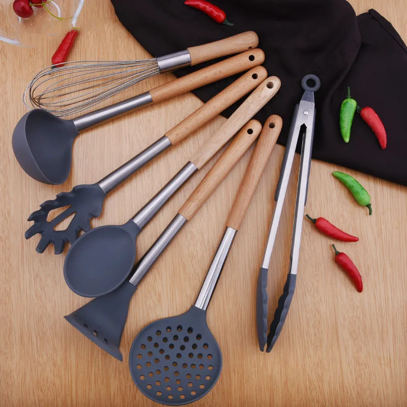 

8-piece Set of Silicone Kitchenware with Wooden Handle Non-stick Cooking Spoon Shovel Kitchen Set Kitchen Tools Cooking Tools