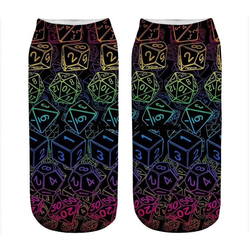 

Женские носки, кавайные цветные носки с радужным принтом в виде игральных костей, женские Веселые смешные носки в стиле Харадзюку, новинка, ...