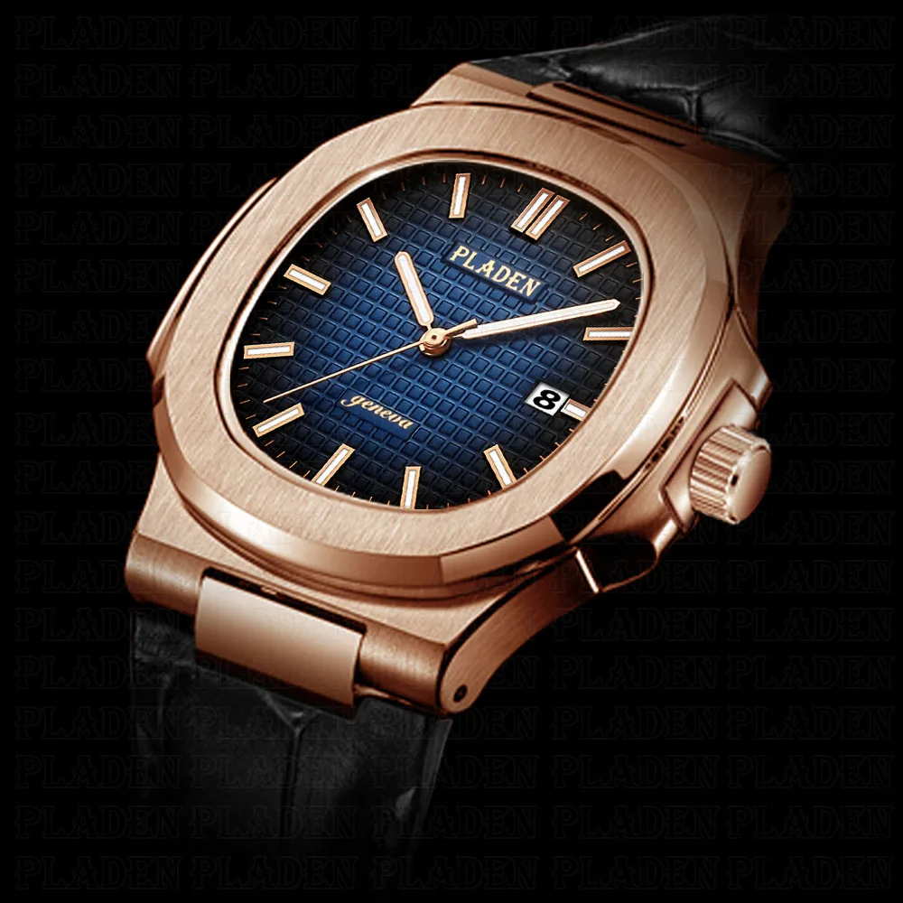 PLADEN высокое качество роскошные Брендовые мужские часы кожа Водонепроницаемый