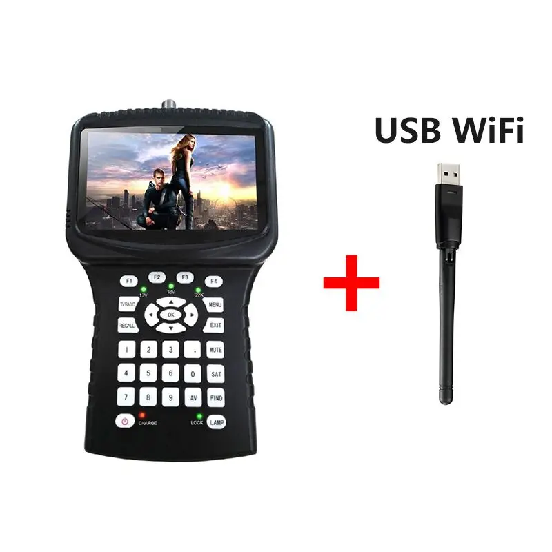 with USB WiFi Портативный DVB-S2 спутниковый Finder метр с 4,3 дюймов ЖК-дисплей Поддержка анализатор спектра CS PowerVu Biss CCTV камера мерцающий SF 620S - Цвет: with USB WiFi
