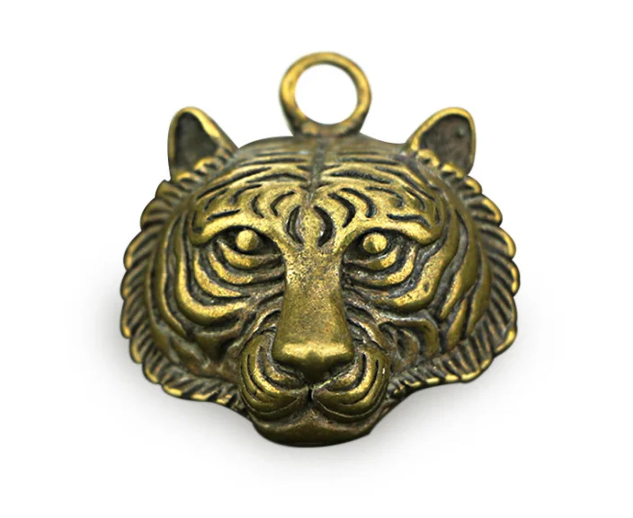 

antique Handmade Pure Brass tiger head craft DIY ornament car key pendant Miniature portable Fitting Keychain Pendant a4110