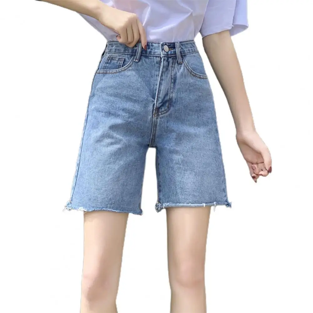 

50% Dropshipping!!Summer women casual shorts solid color high waist pocket denim straight shorts for daily wear
