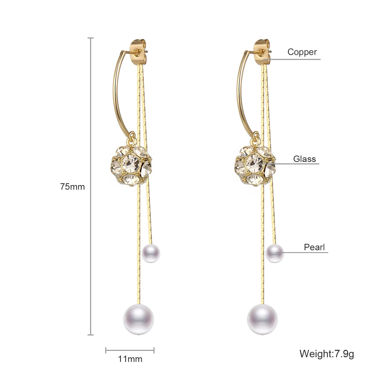 Богемные стеклянные жемчужные циркониевые висячие серьги новые медные длинные с