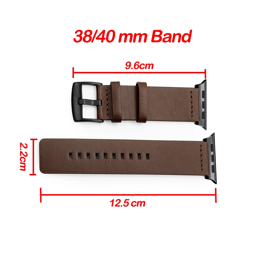 Ремешок из натуральной кожи для Apple Watch Band 44 мм 42 40 38 классический черный