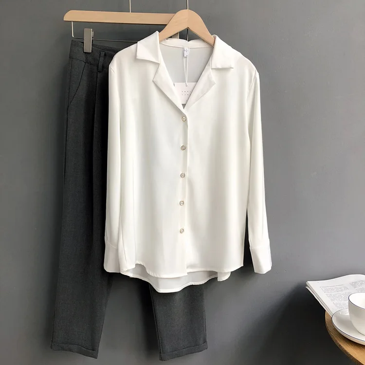 

HXJJP 2021 New Korean Women's Wear Solid Color Loose Long-sleeved Women's Shirt