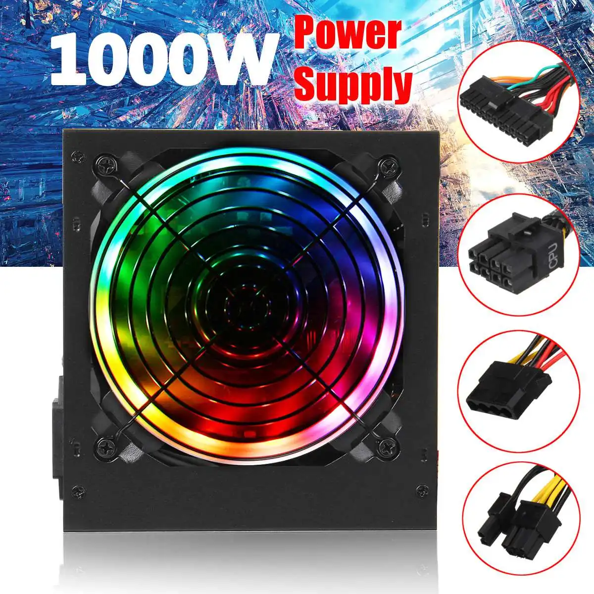 1000 Вт PFC PC источник питания 140 мм тихий светодиодный rgb вентилятор 24 Pin PCI PSU SATA 6Pin 4Pin