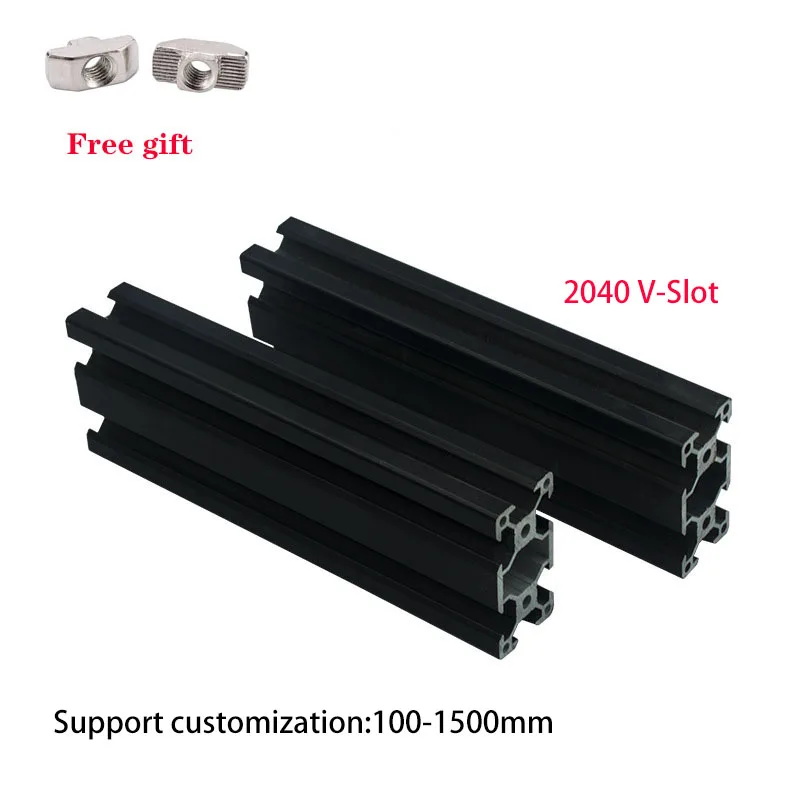 

2pcs Aluminum Profile Extrusion Frame Black 2040 V- SlotEuropean Standard 100mm-1200mm Anodized Linear For CNC 3D Printer Parts