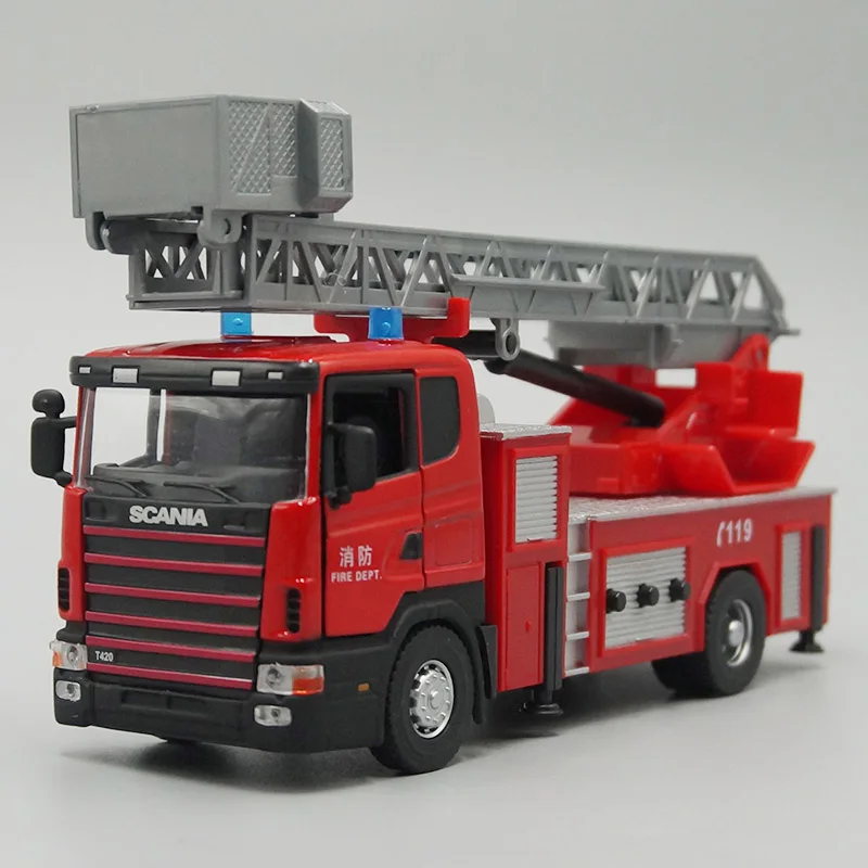 1:43 Игрушечная модель Scania лестница пожарная машина со звуком светильник|Наземный