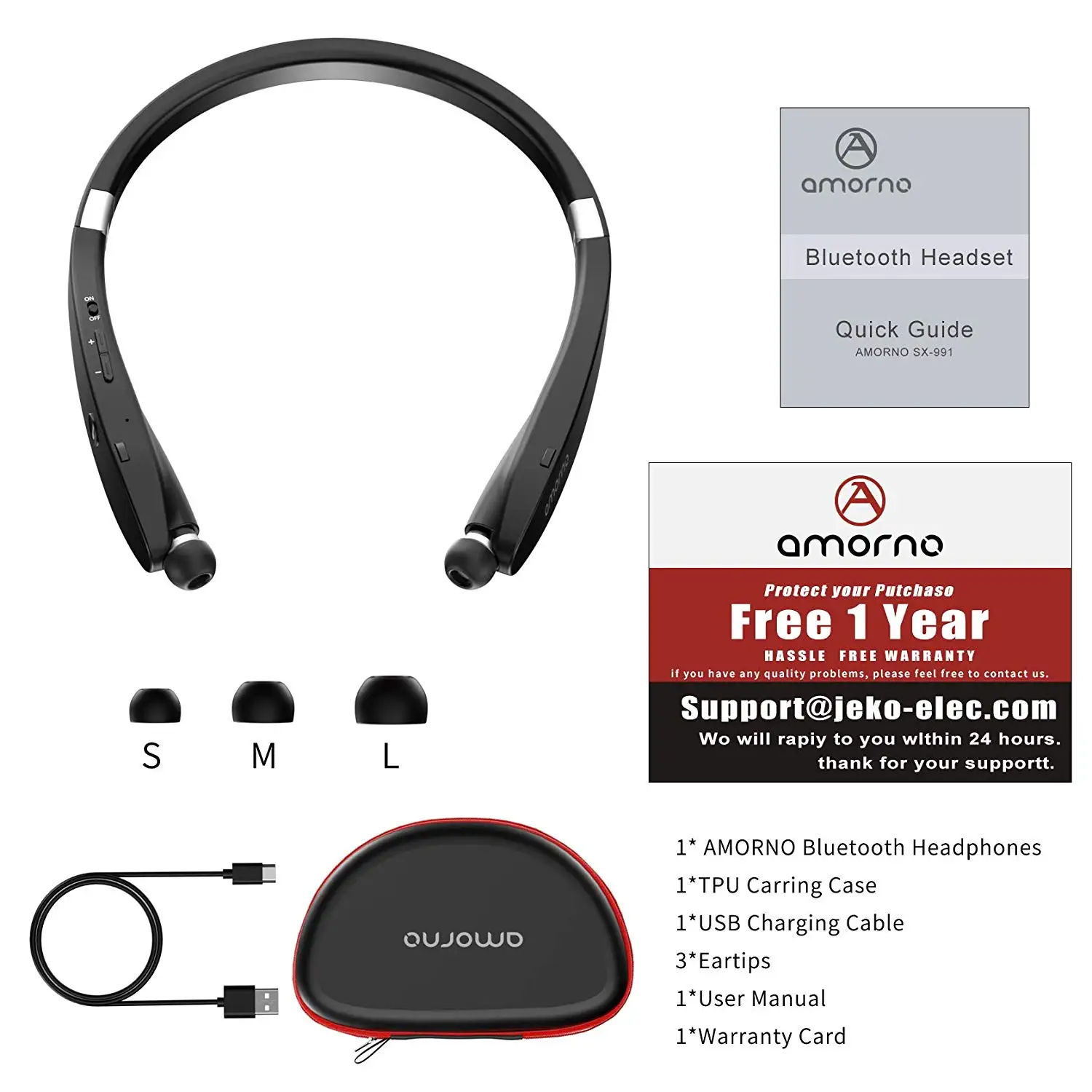 Amorno наушники с шейным ремешком, беспроводные наушники Fone Bluetooth с микрофоном, наушники TWS, наушники с шумоподавлением, гарнитура