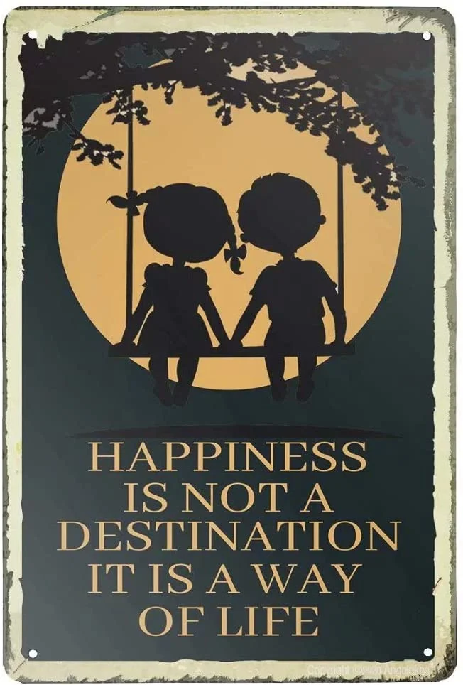 

Angeloken Retro Metal Sign Vintage Tin Sign Happiness is Not Destination Sign for Plaque Poster Cafe Wall Art Gift 12 X 8 INCH