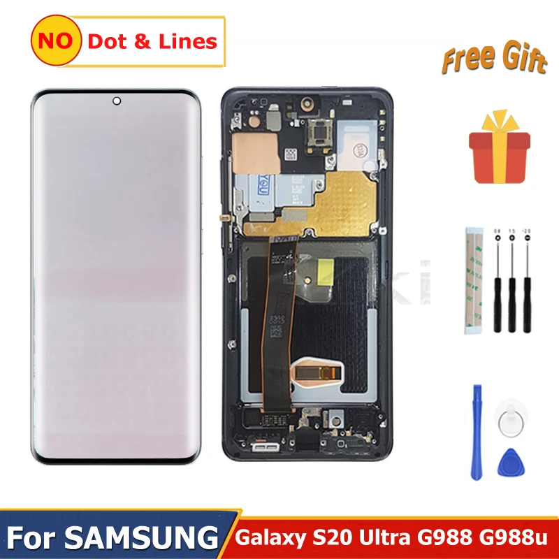 Pantalla LCD Amoled de 6,9 pulgadas para Samsung Galaxy S20 Ultra G988u G988f, montaje de digitalizador con pantalla t&aacute;ctil de cristal completo y Marco-0