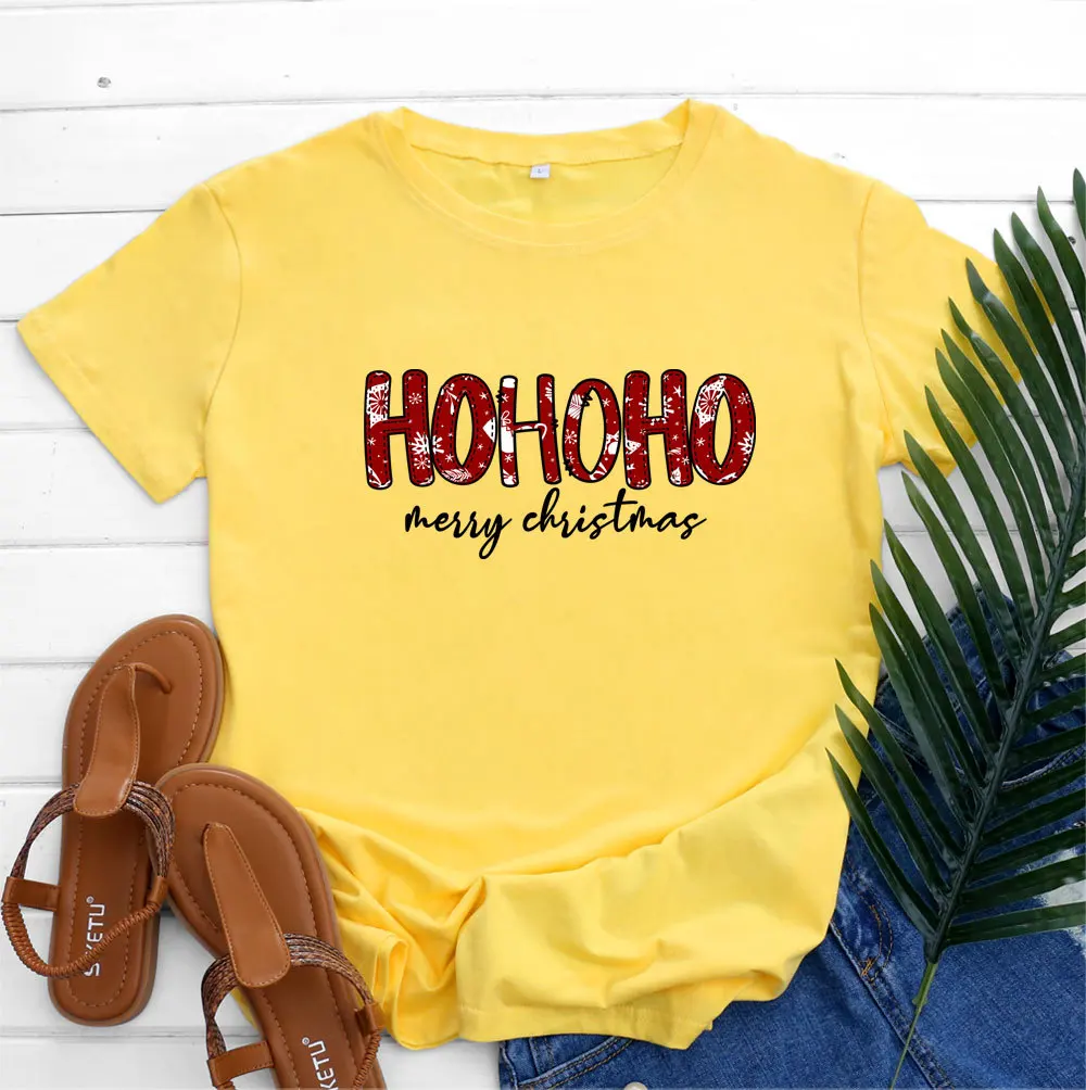 

Ho Ho Merry Christmas Print Women T Shirt Short Sleeve O Neck Loose Women Tshirt Ladies Fashion Tee Shirt Tops Camisetas Mujer