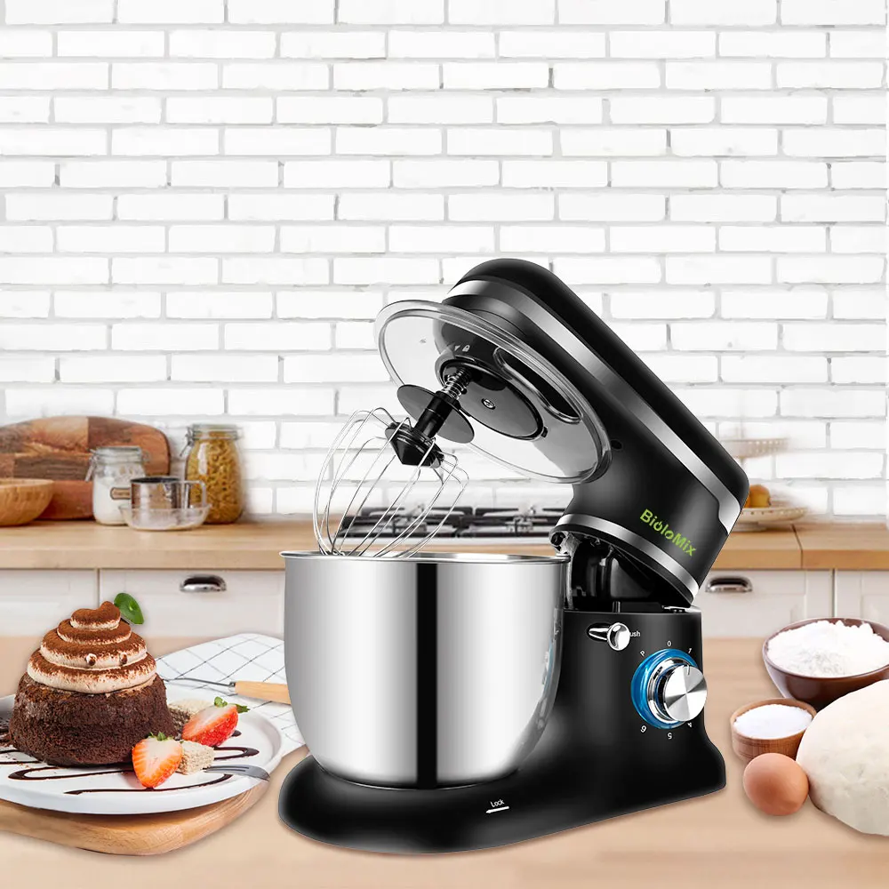 biolomix 1500w 5l stand mixer stainless steel bowl 6 speed kitchen food blender cream egg whisk cake dough kneader bread maker free global shipping