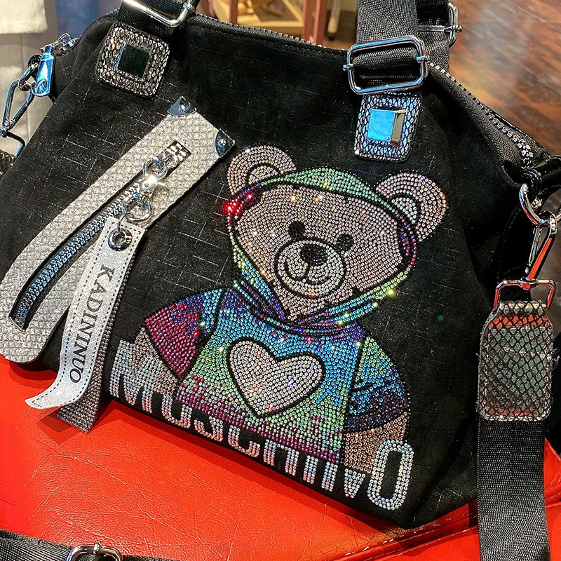 brand luxury rhinestone designer women handbag new fashion diamond crossbody bag high capacity cute bear shoulder bag sac a main free global shipping