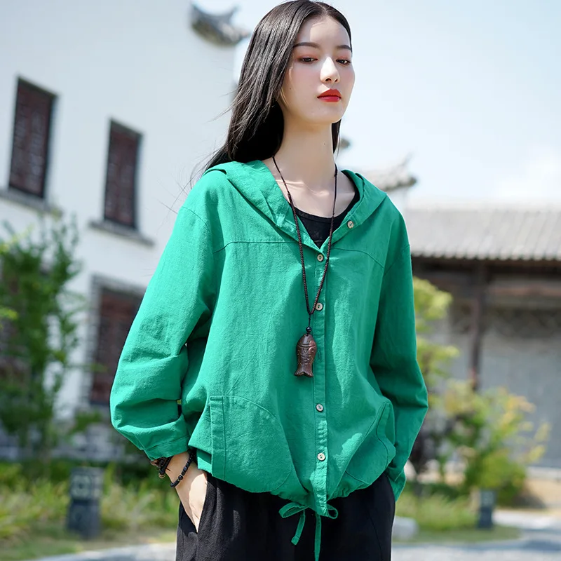 Женское осеннее однотонное хлопковое льняное короткое пальто Женская