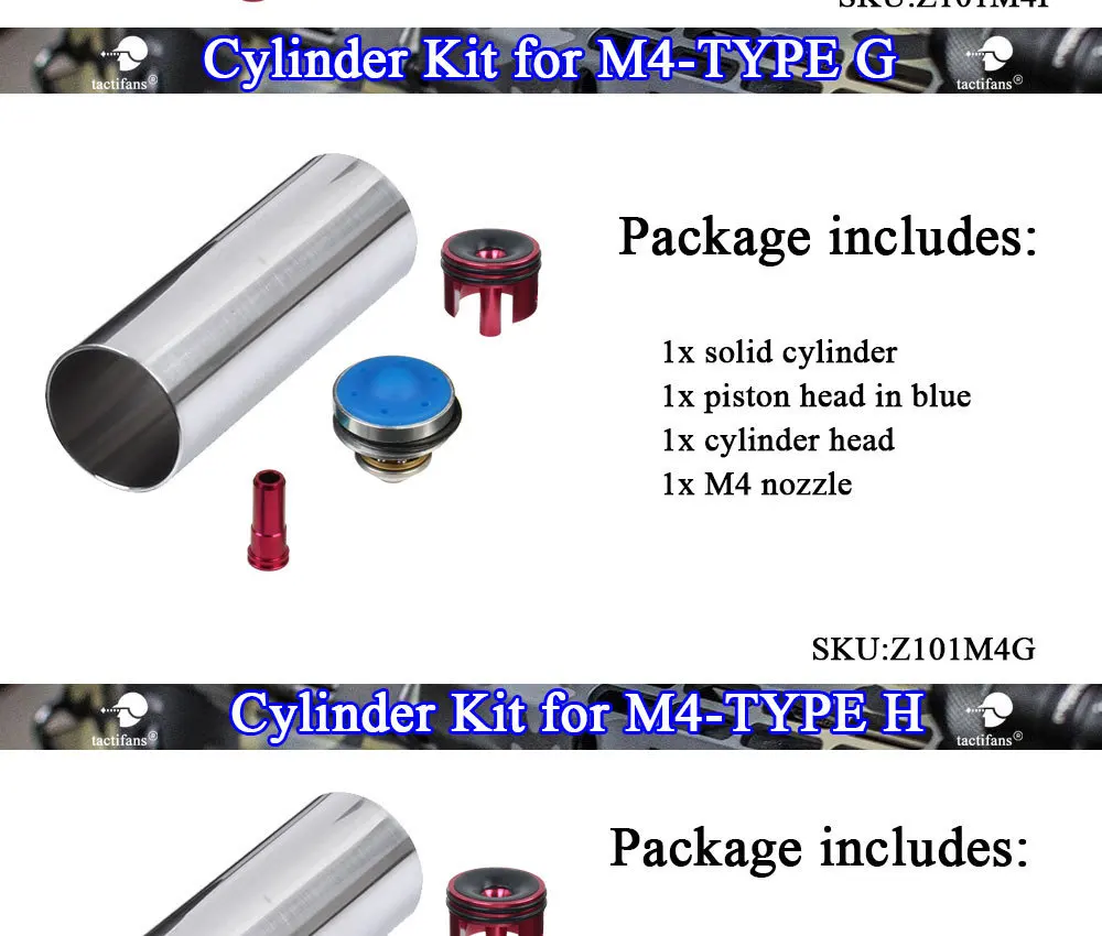 TACTIFANS Solid Cylinder Tune Up Kit Piston Head Nozzle Cylinder Head Inner Barrel 450-580mm For M4 Series Airsoft AEG Paintball