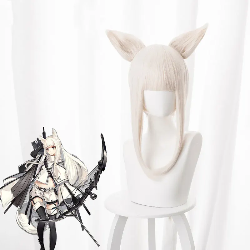 

Tomorrow's Ark Platinum Gold Cream Yellow Short Hair + Tiger Mouth Ponytail + Ear Cos Wig Anime Cosplay Long Straight Hair Wig