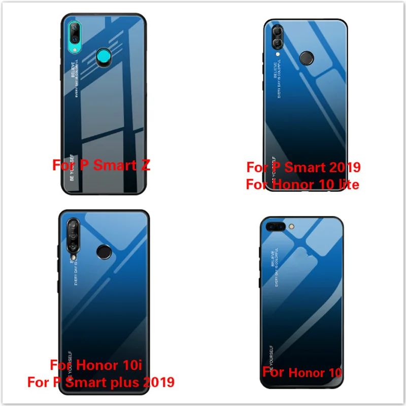 Для huawei honor 10i чехол из закаленного стекла с градиентом Твердый чехол для P Smart Plus honor 10 lite P Smart Z стеклянная задняя крышка