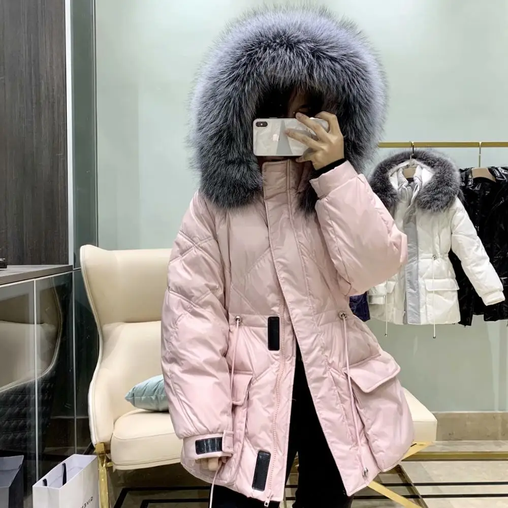 Большой воротник из натурального Лисьего меха 2020 Зимняя парка на 90% белом утином