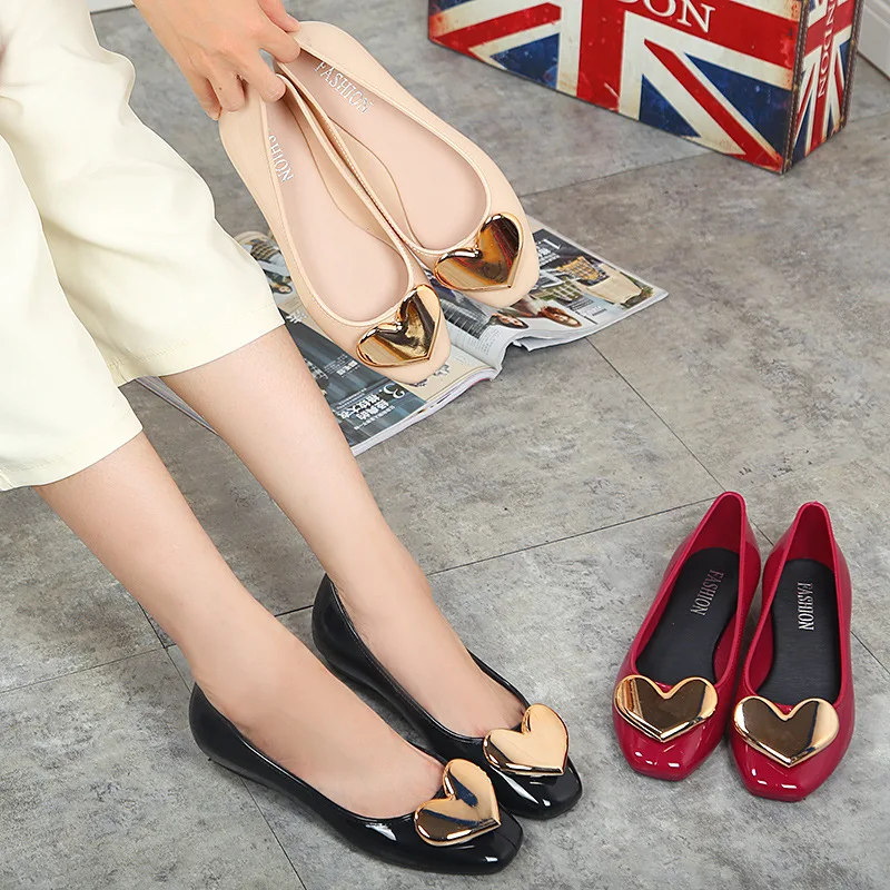 Туфли желе женские с квадратным носком ПВХ Лоферы без застежки металлическим