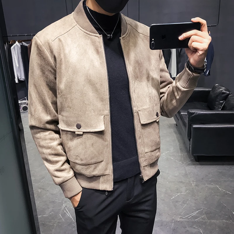 

Man Coats 2020 Suede Jacket Mens Grey Bomber Jackets Khaki Chaqueta Hombre Casual Veste Homme Black Jaqueta Inverno Slim Fit